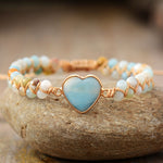 Pulsera Corazón De Piedras Naturales Amazonita, Ónix