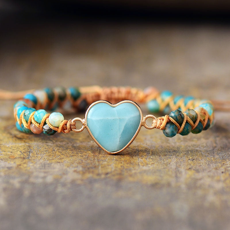 Pulsera Corazón De Piedras Naturales Amazonita, Ónix