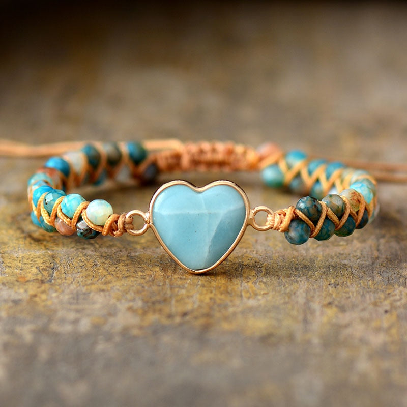 Pulsera Corazón De Piedras Naturales Amazonita, Ónix