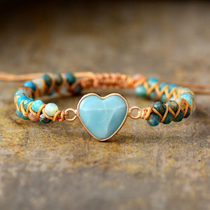 Pulsera Corazón De Piedras Naturales Amazonita, Ónix