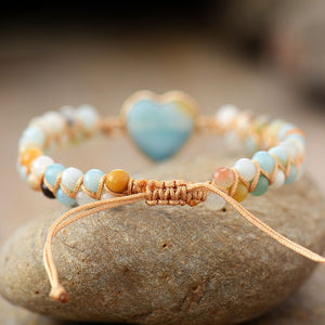 Pulsera Corazón De Piedras Naturales Amazonita, Ónix