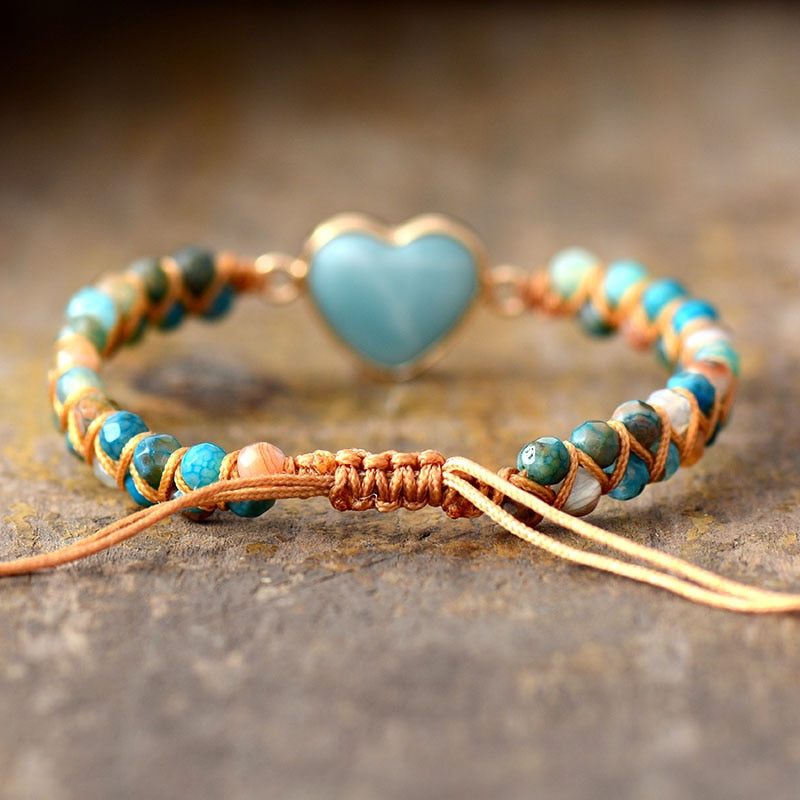 Pulsera Corazón De Piedras Naturales Amazonita, Ónix